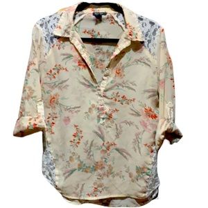 3/4 Sleeve Floral Beige Blouse